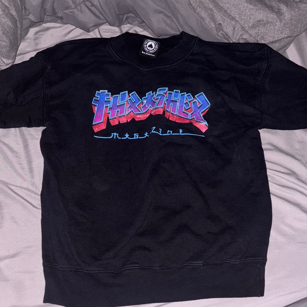 Thrasher Black Sweater with Pink and Blue Logo
